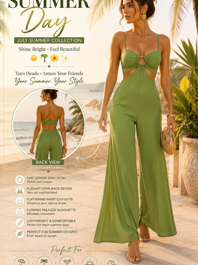 New-Nwt-L-"Summer Day" Jumpsuit Flare Wide Leg